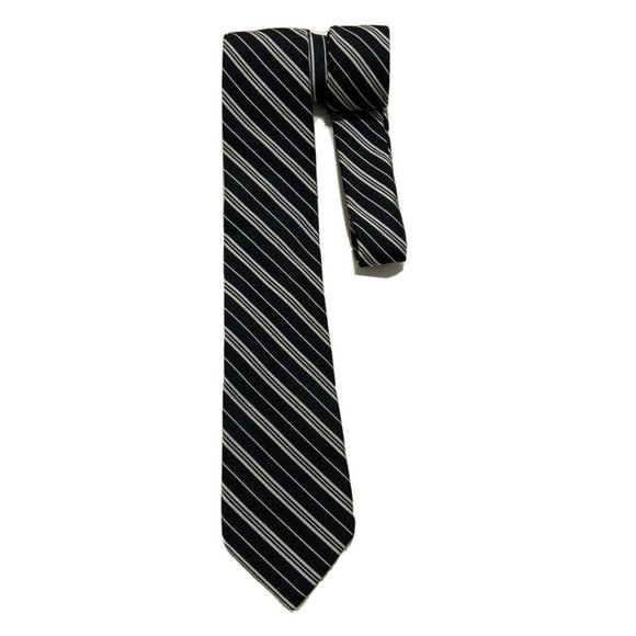 RALPH LAURN BLACK LABEL Black Striped Silk Tie HMADE ITALY 61